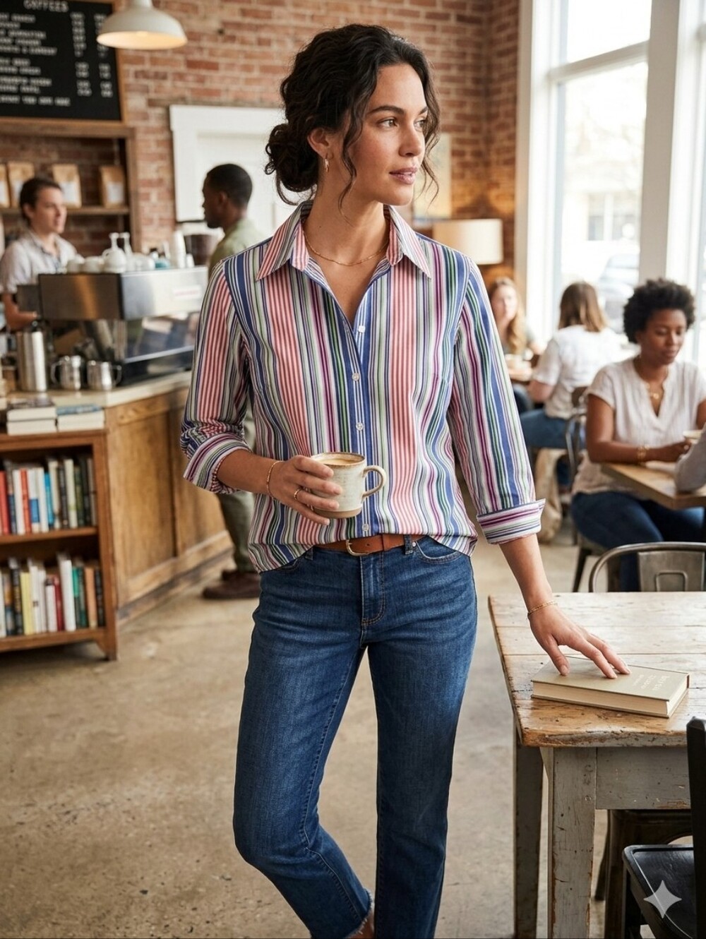 Talbots Petite Cotton Multi-color Button Down Striped Shirt, Size 8P Capsule